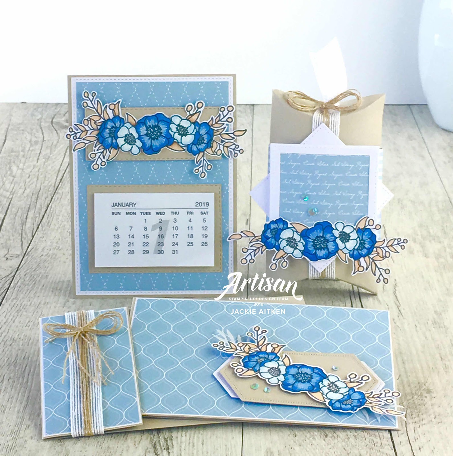 Jaxx Crafty Creations, Stampin' Up! Artisan, Bloom & Grow, Floral Card, Gift Packaging, Mini Calendar, Pillow Box, Seaside Spray, 2019-2021 In Colours,  Happy Mail, Be Inspired Blog Hop