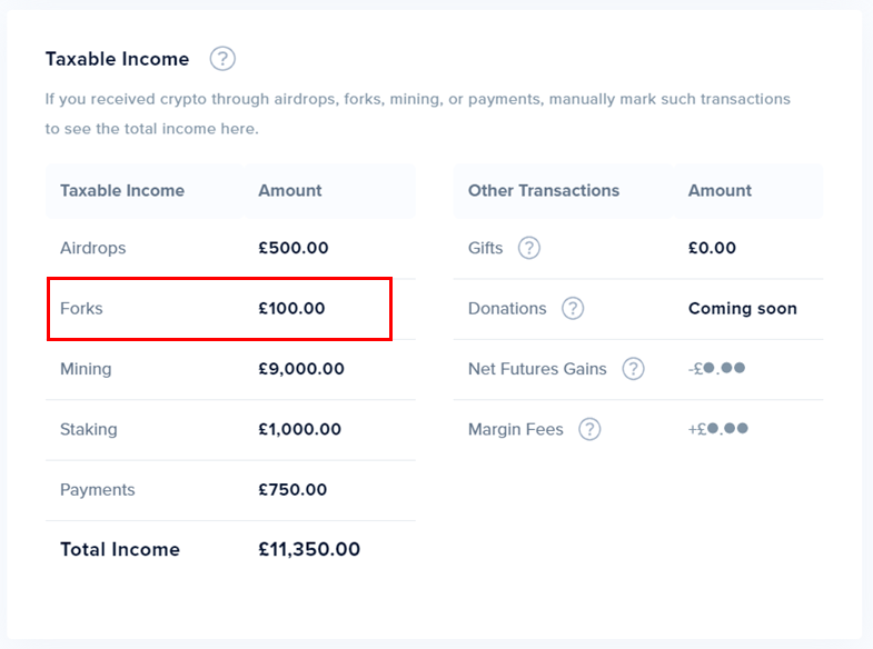  screenshot highlighting “forks” on a taxable income online form