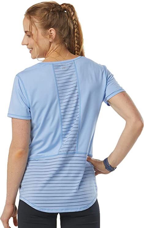 R-Gear Women's Short Sleeve Workout Crew Neck T-Shirt with Shadow Striped Mesh Backing | Training Day