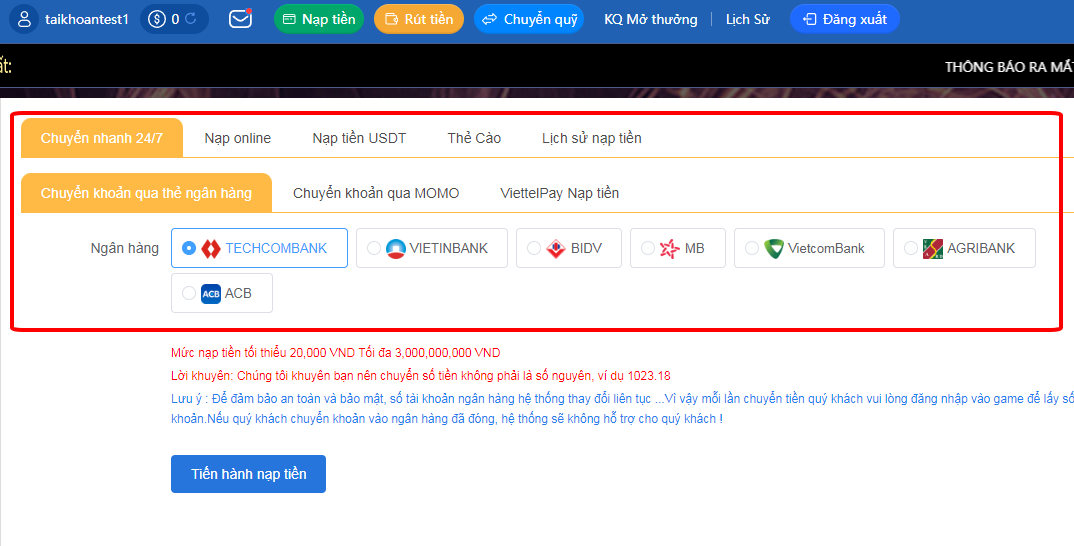 Điều kiện cần thiết để nạp tiền QH88 