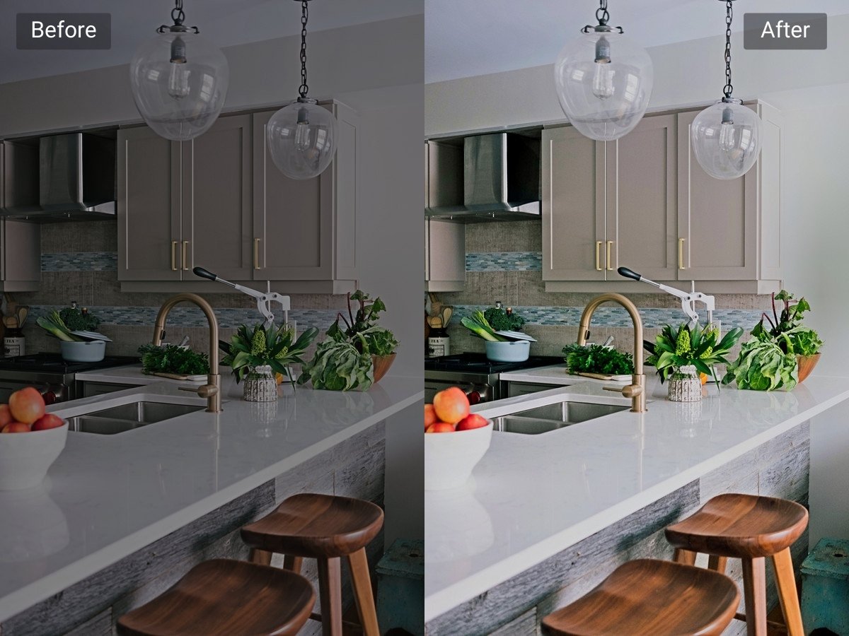 Kitchen before and after HDR 