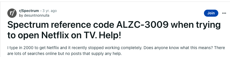 Error Code ALZC-3009