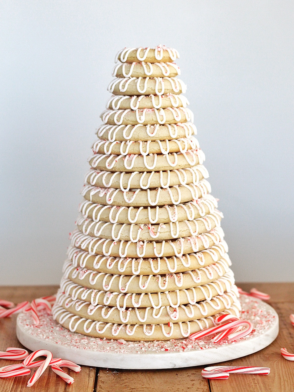 photo of Kransekake wreath-shaped cake with peppermint sprinkles