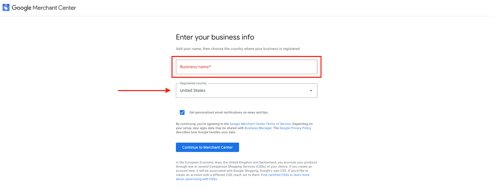 Step in the Google Merhcant process to enter business info. 