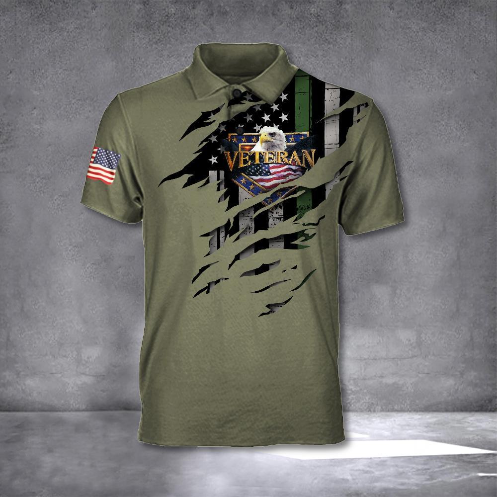 Thin Blue Line Veteran Polo Shirt USA Flag Honor Military Army Veteran Gift Ideas