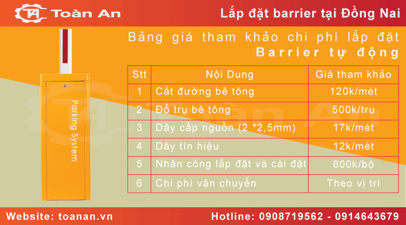 Bảng giá tham khảo chi phí lắp đặt barrier tự động tại Toàn An.