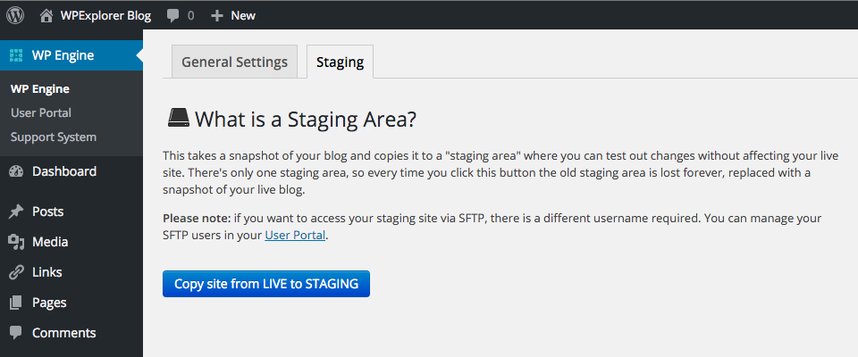 Sites de teste do WP Engine