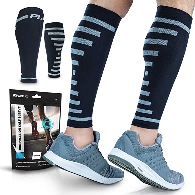 PowerLix Calf Compression Sleeve (Pair) – Supreme Calf Cramp & Shin Splint Sleeves for Men & Women – Leg Compression Socks 20-30 mmHg – Great for Pain Relief, Running, Work, Travel, Sports & More