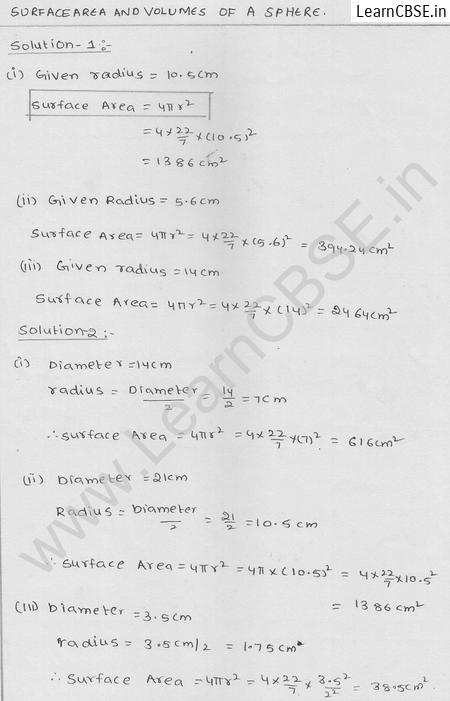 RD Sharma Class 9 solutions Chapter 21 Surface Area and volume of A Sphere Ex 21.1 1