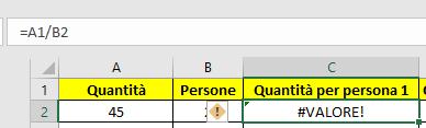 Codice errore #VALORE!