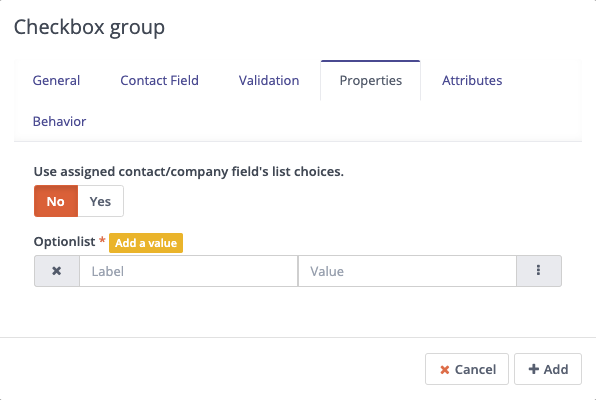 Forms - Checkbox Group - Properties
