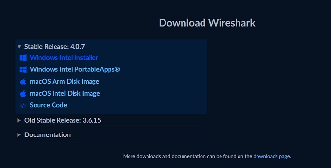 WireShark download page
