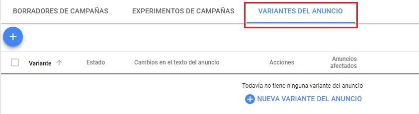 Variaciones de anuncios en Google Ads