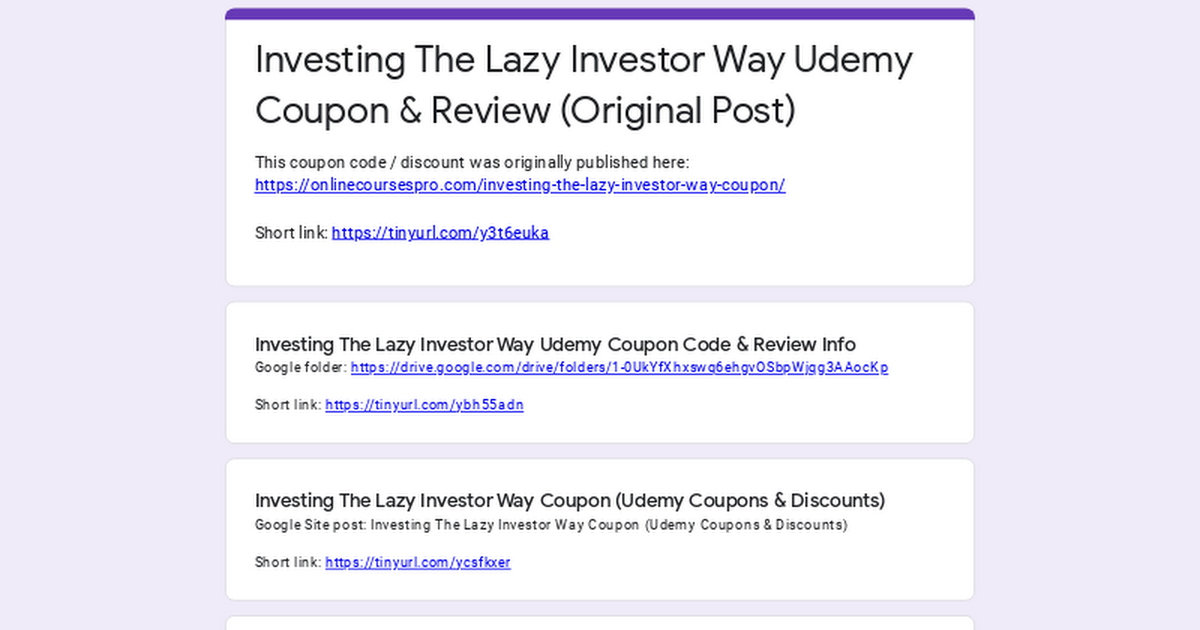 Investing The Lazy Investor Way Udemy Coupon & Review (Original Post)