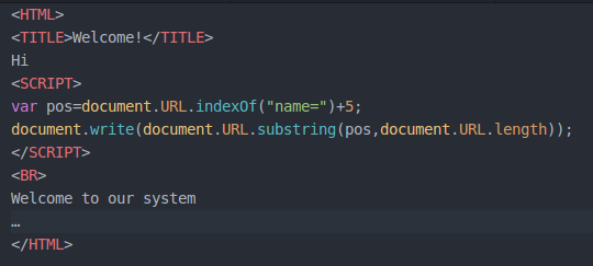 Code showing how the name is extracted from the URL and added into the DOM.