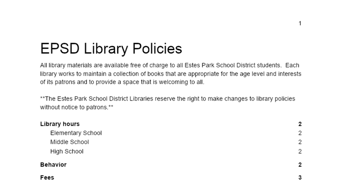 EPSD Library Policies
