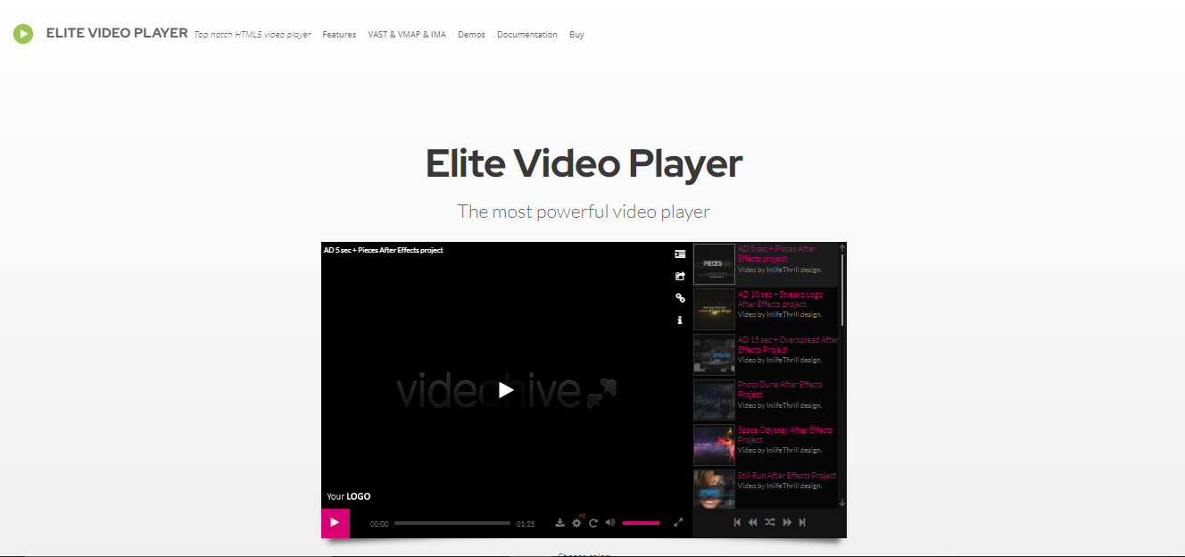 Elite Video Player dashboard.