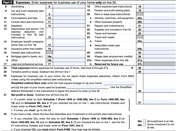 Part III of IRS Schedule C form