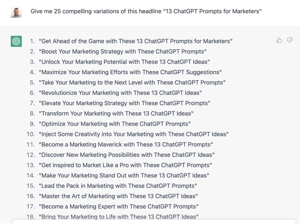 Snapshot of ChatGPT headlines.