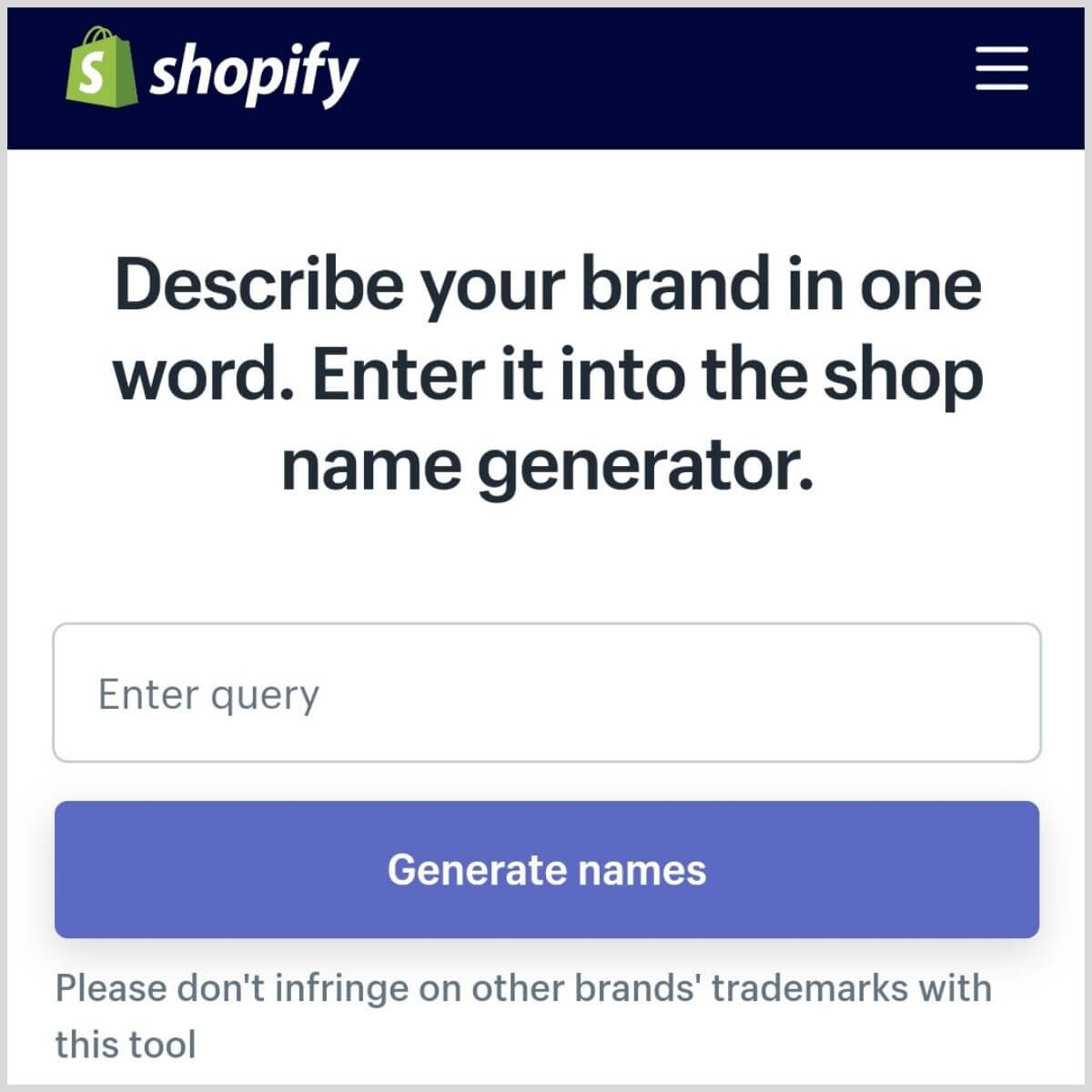 Shopify business name generator