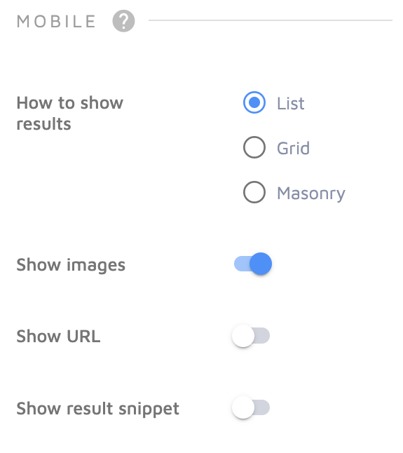 Mobile layout settings