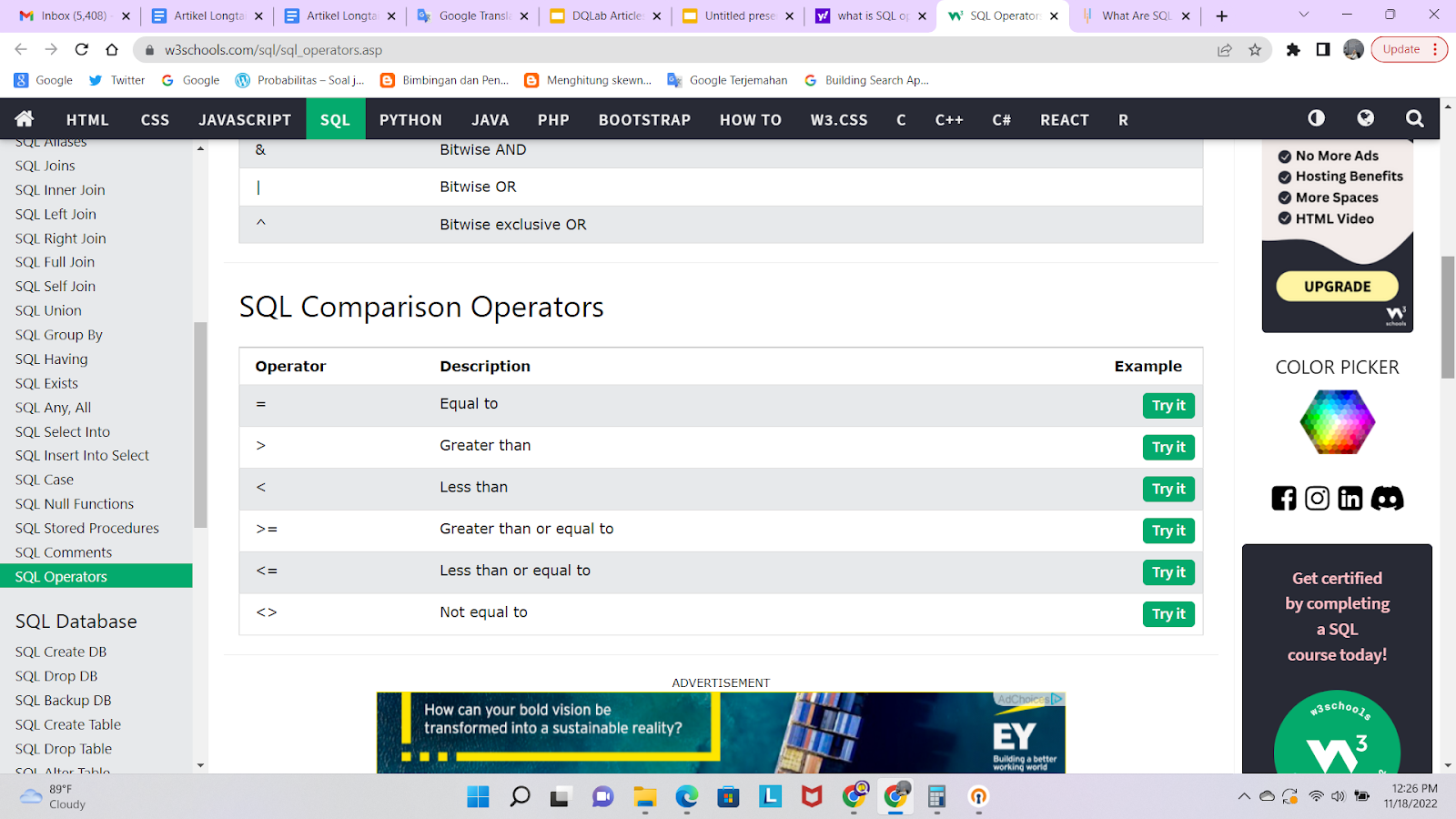Jenis-Jenis Operator pada Sistem Operasi SQL