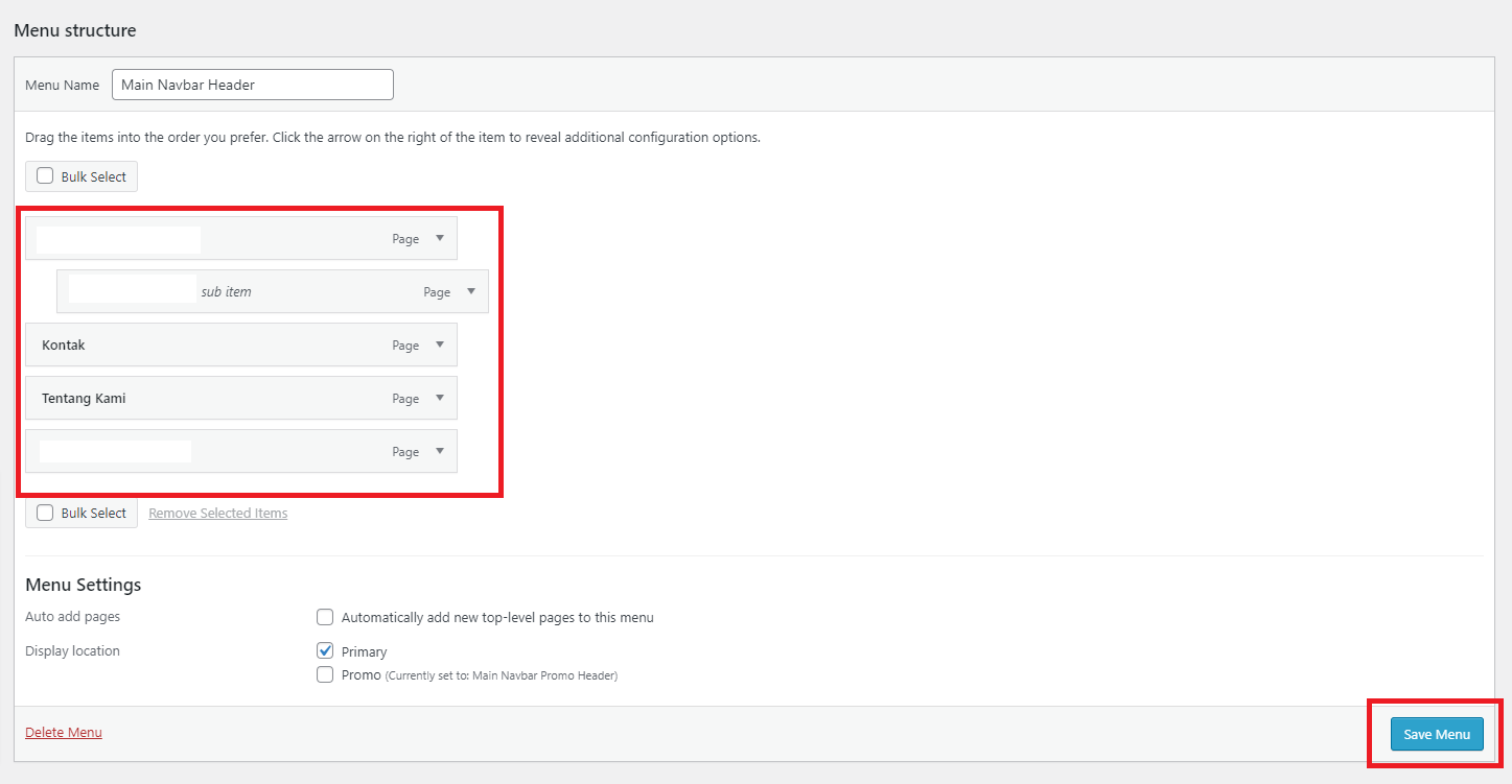 Pilih halaman-halaman yang ingin kamu sertakan dalam menu navigasi website yang kamu buat dari daftar halaman yang tersedia