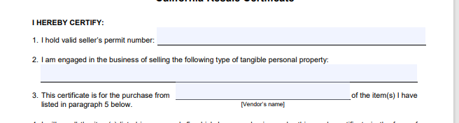 California Certificate of Resale Application