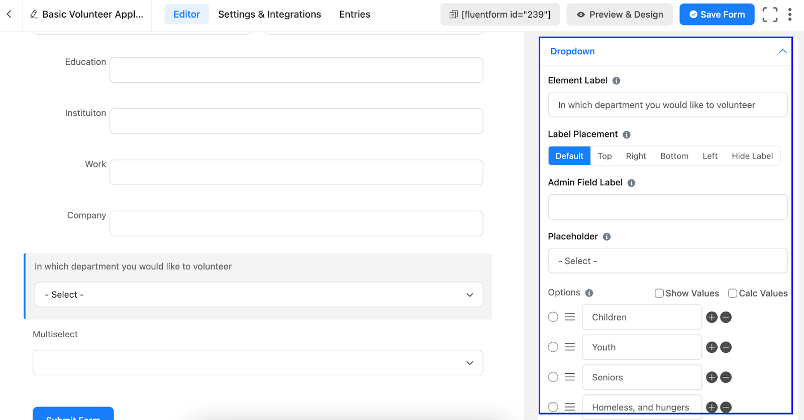 dropdown field, wordpress