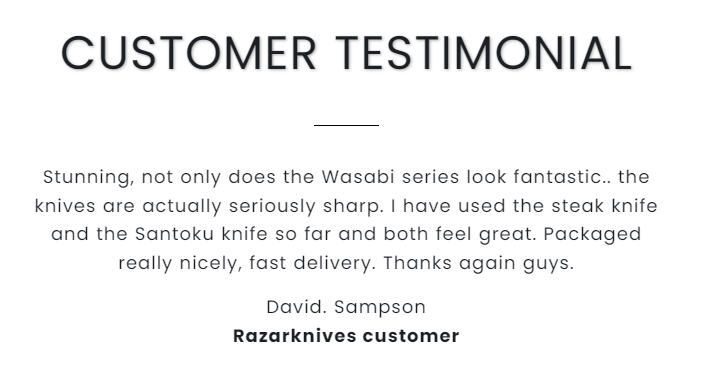 Fake reviews on Razrknives website