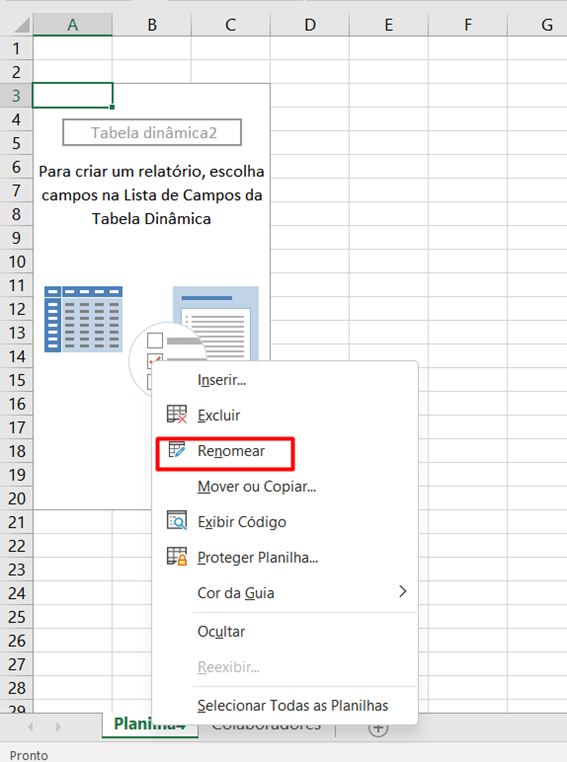 Renomeando planilha Cálculos