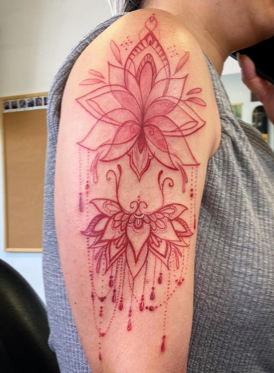 Red Incredible Lotus Flower Tattoo Designs