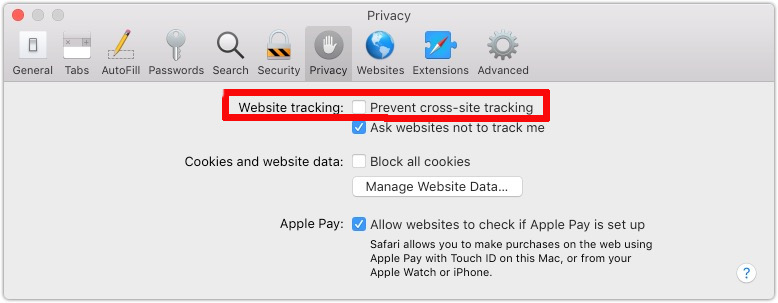 Safari Prevent Cross Site Tracking