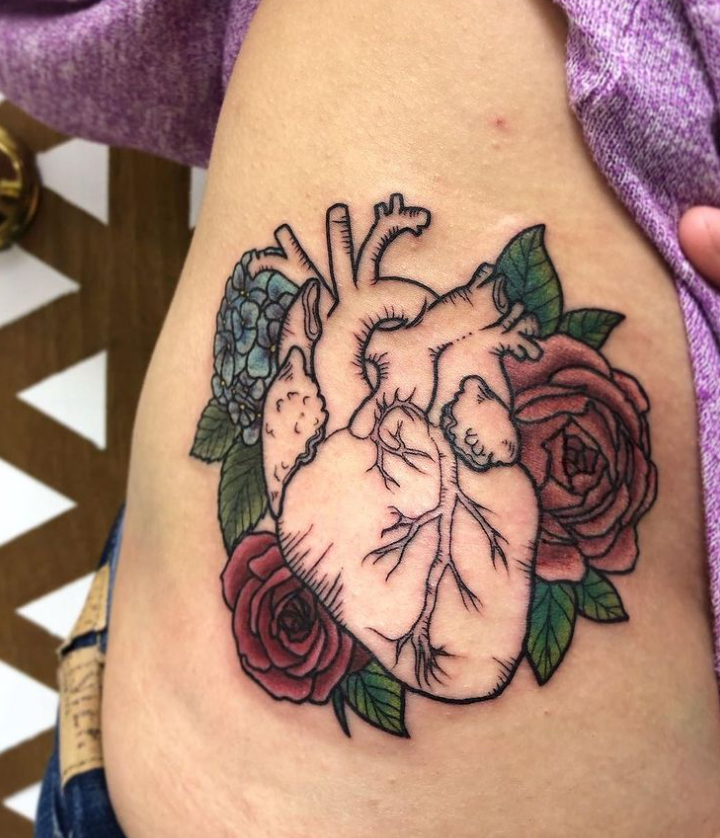 Red Roses Anatomical Heart Tattoos