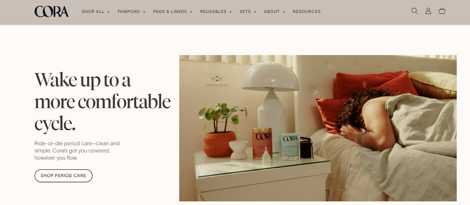 Cora is a San Francisco, CA-based women’s wellness brand whose product portfolio includes natural and organic tampons, pads, and other personal care.