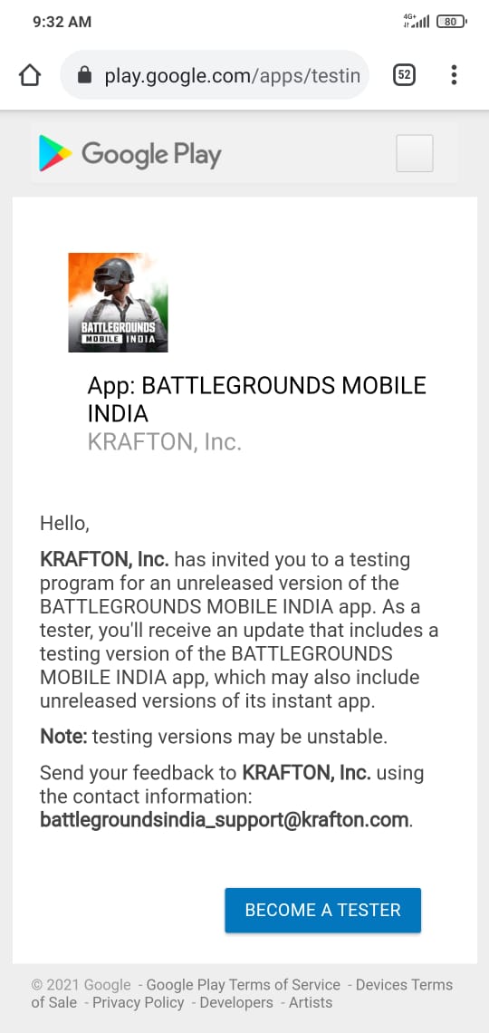 Battlegrounds Mobile India Become a tester