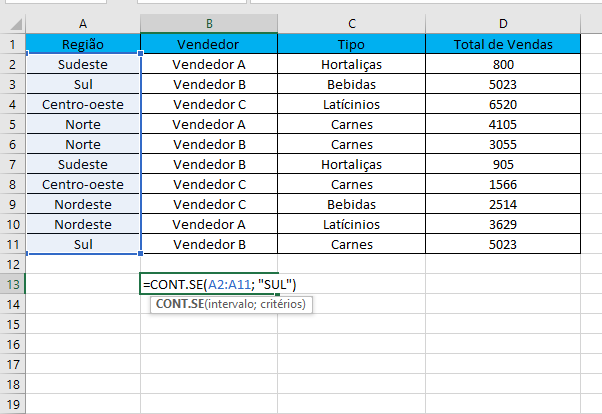 Fórmulas Excel =CONT.SE()