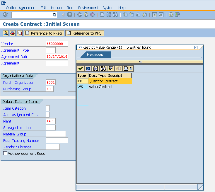 SAP contract create detail