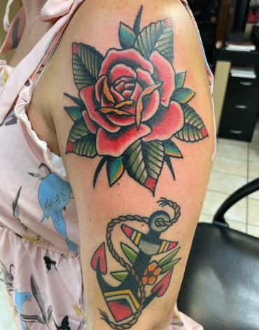 Rose Anchor Tattoo For Women