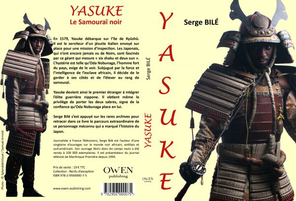 front and back of the book "Yasuke Le Samourai Noire" by Serge Bile (The Black Samurai)