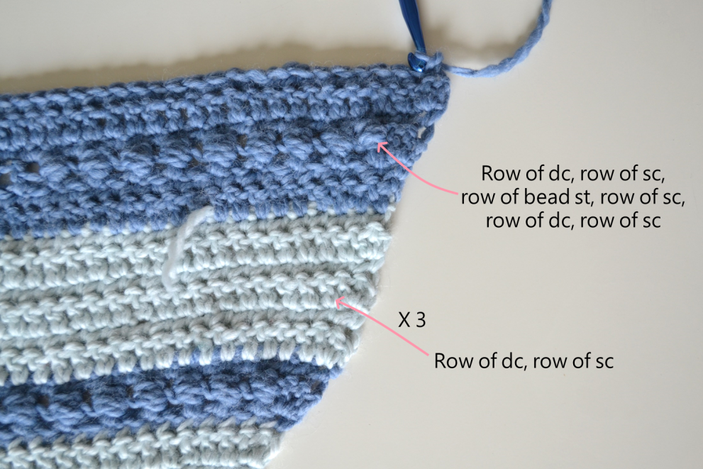 close up of crochet wrap in progress