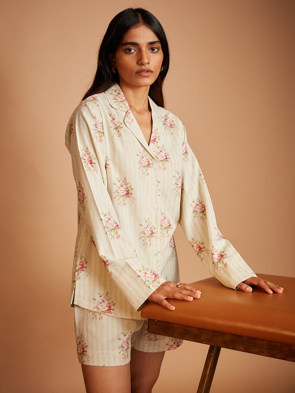the loom - White Pink Printed Cotton Lounge Wear Set