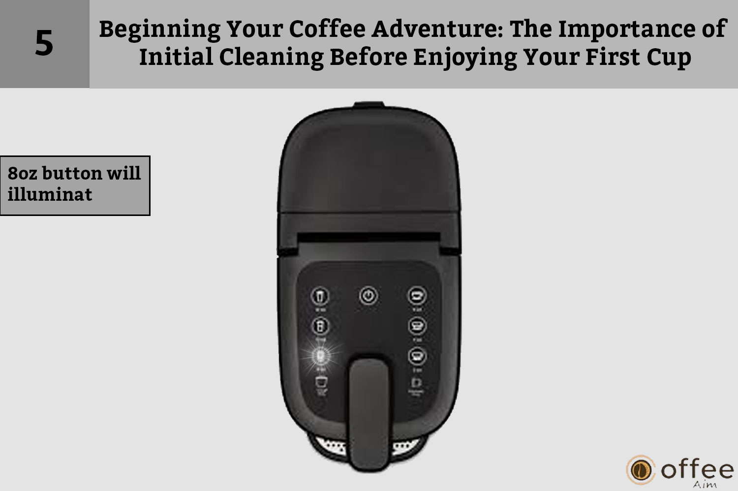 This image showcases the "Illuminated 8oz Button" as part of the "Beginning Your Coffee Adventure: How to Connect Nespresso Vertuo Creatista Machine" guide.