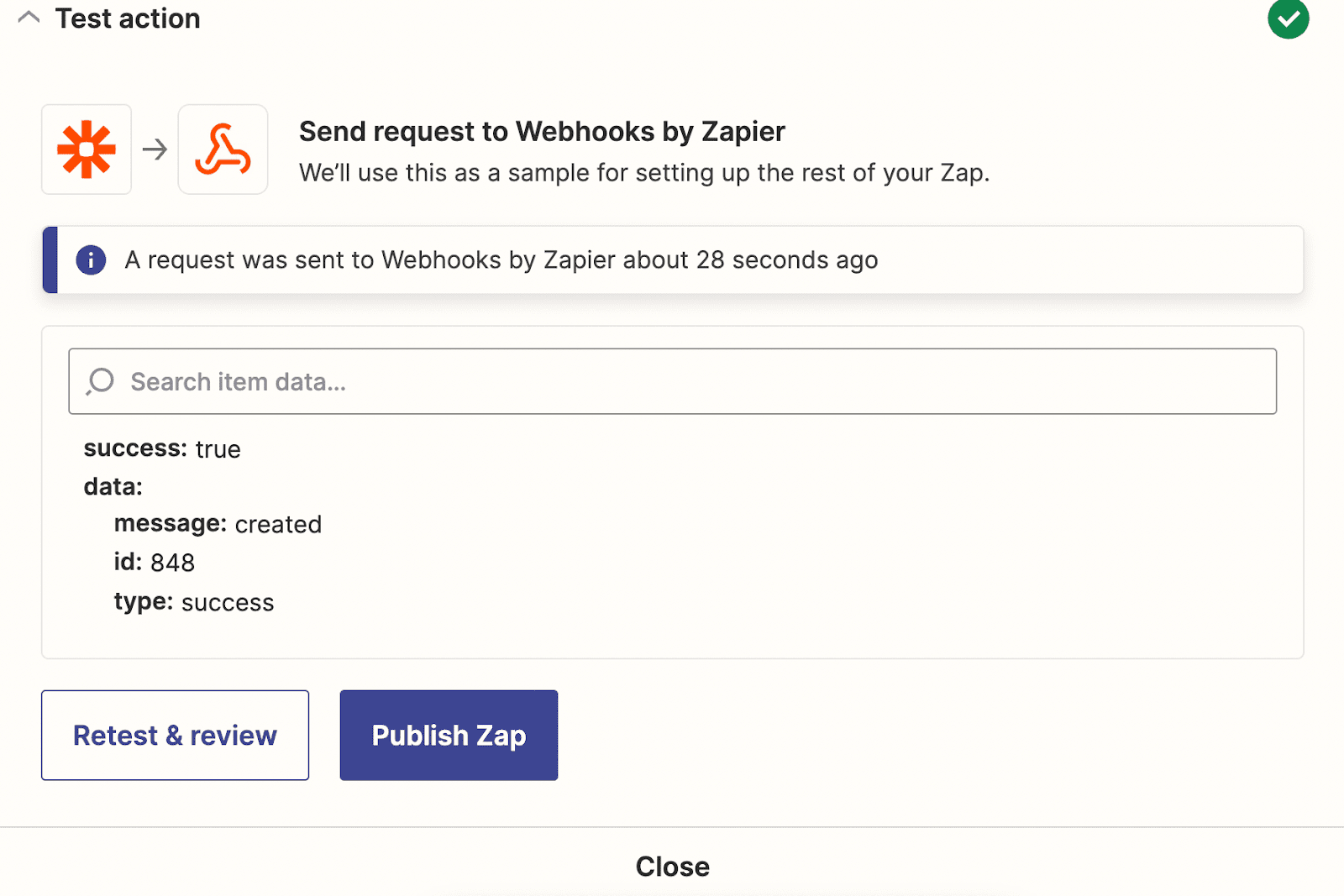 test action webhook in zapier