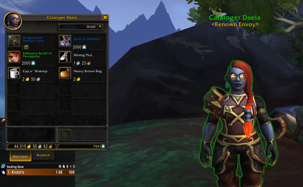 Screenshot of Cataloger Daela, an NPC that sells Sack of Oddities which can drop Zskera Vault Keys