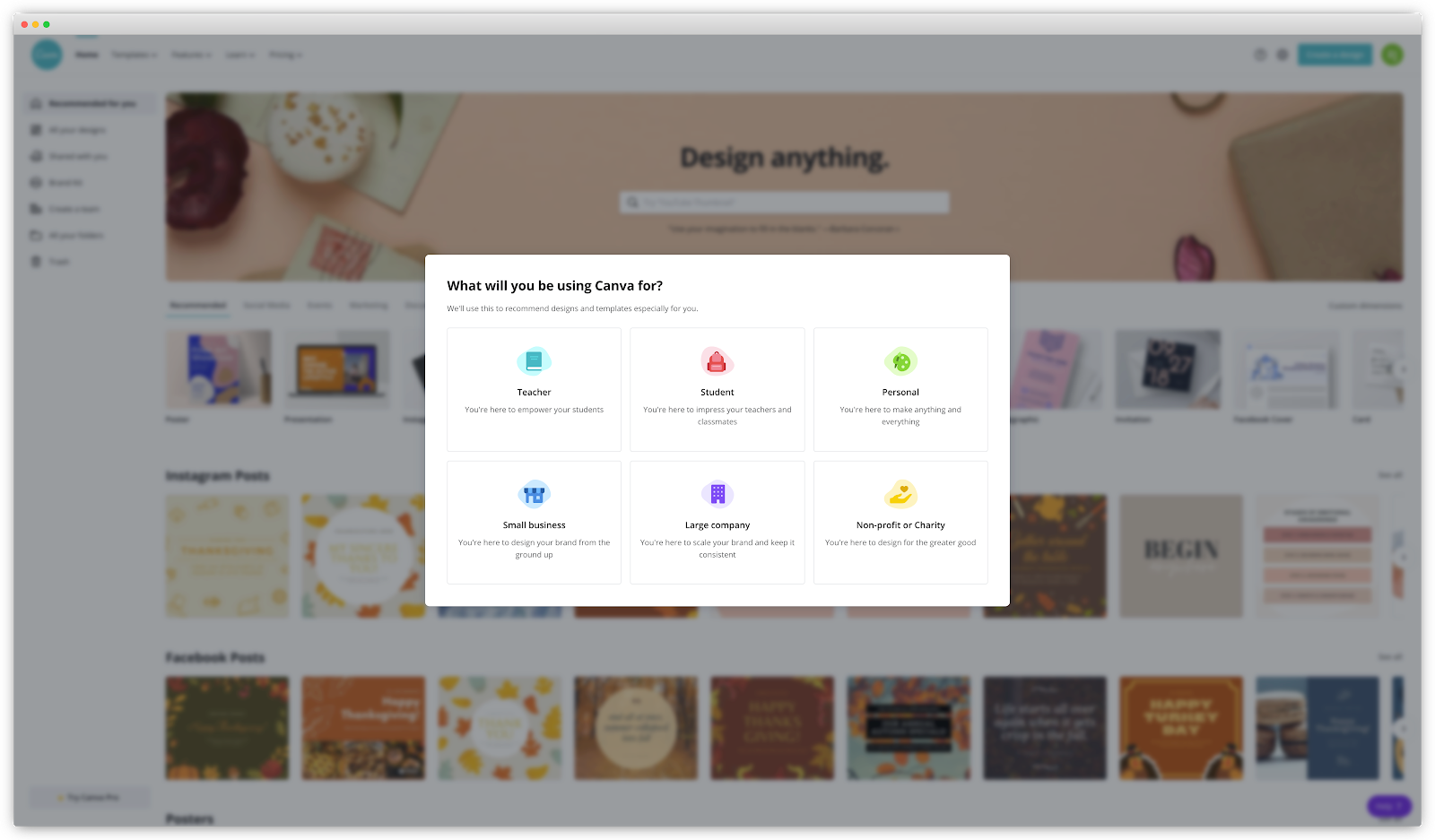 Canva's user onboarding