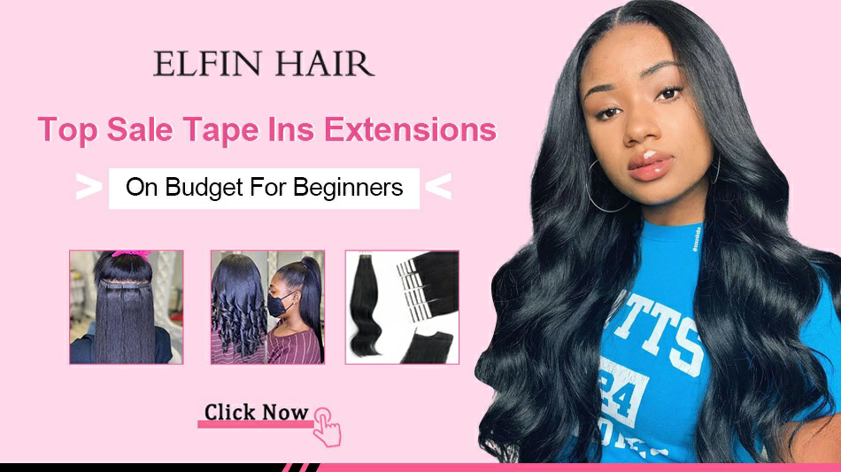 Elfin hair tape in hair extensions