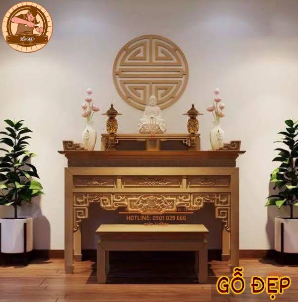 Bàn thờ Phật hai tầng được làm từ gỗ Hương cao cấp