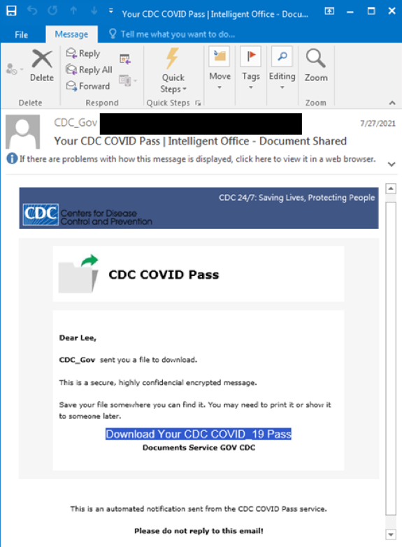 Figure 2: Fake CDC email
