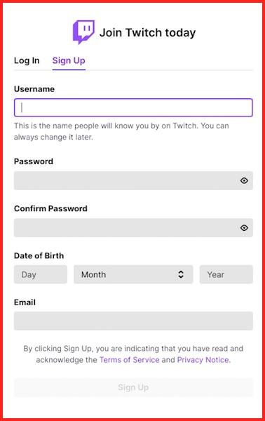 Twitch Sign Up Page desktop 